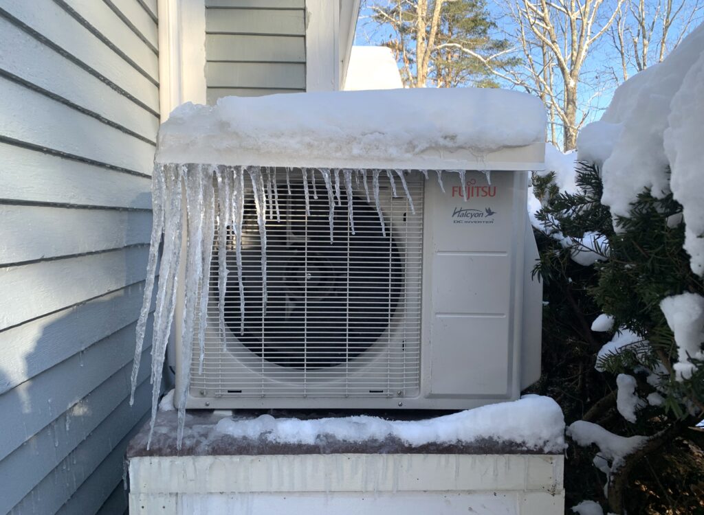 Heat pump with icicles.